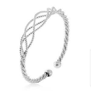 Braid Weave Silver Plated Open Cuff Bracelet